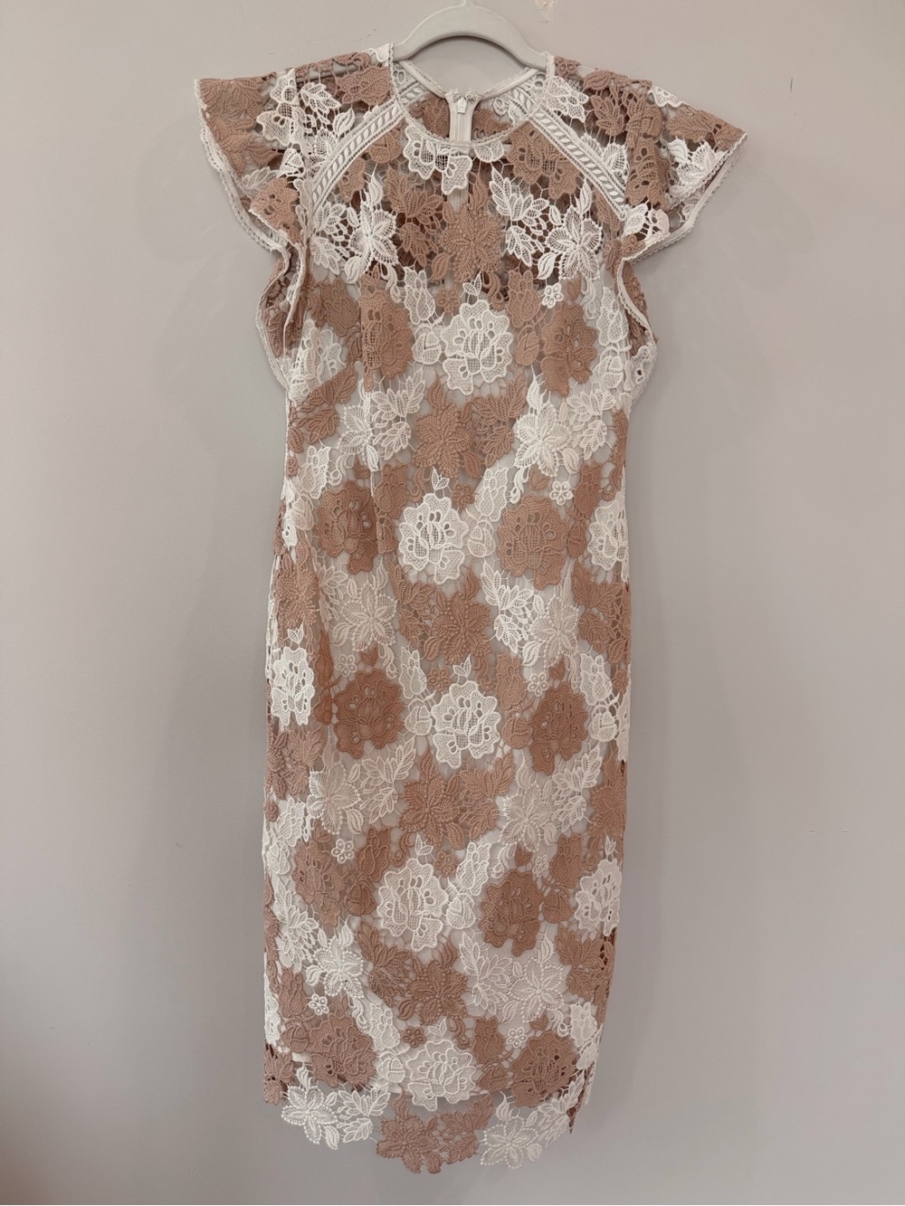 Shoshanna White and Brown Floral Lace Midi Dress